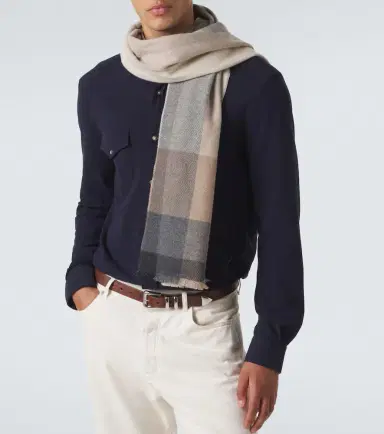 Brunello Cucinelli Checked wool and cashmere scarf | Thumbnail 2
