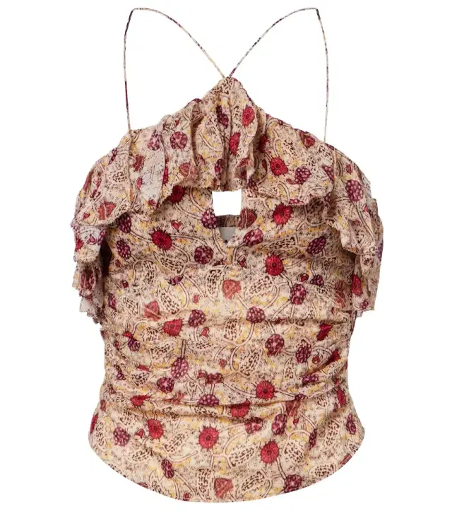 Marant Etoile Dijimia printed ruffled cotton top