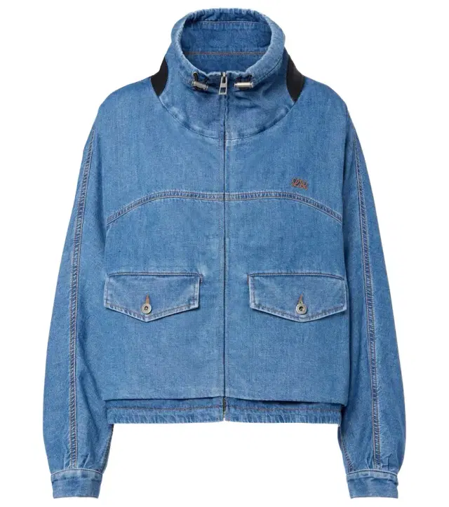 Leather-trimmed denim jacket