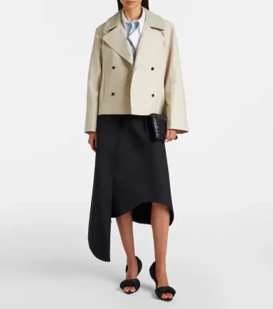 Bottega Veneta Intrecciato striped wool and cotton peacoat | Thumbnail 5