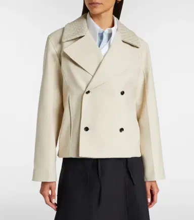 Bottega Veneta Intrecciato striped wool and cotton peacoat | Thumbnail 7