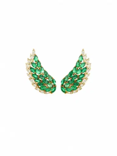 Wish Fine Jewelry 3.32ct Diamond Emerald 14K Gold Wing Climber Earrings | Thumbnail 1