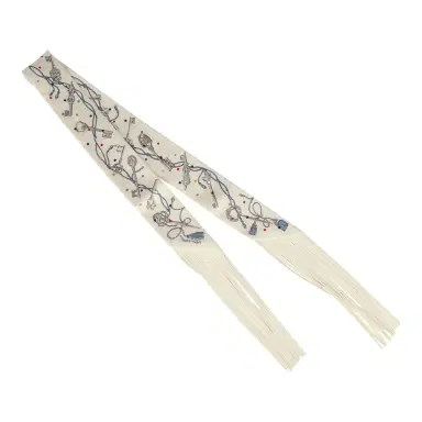 HERMÈS Hermes "Les Cles a Pois" Creme, Gris Perle, Multicolor Fringe Silk Twilly | Thumbnail 2