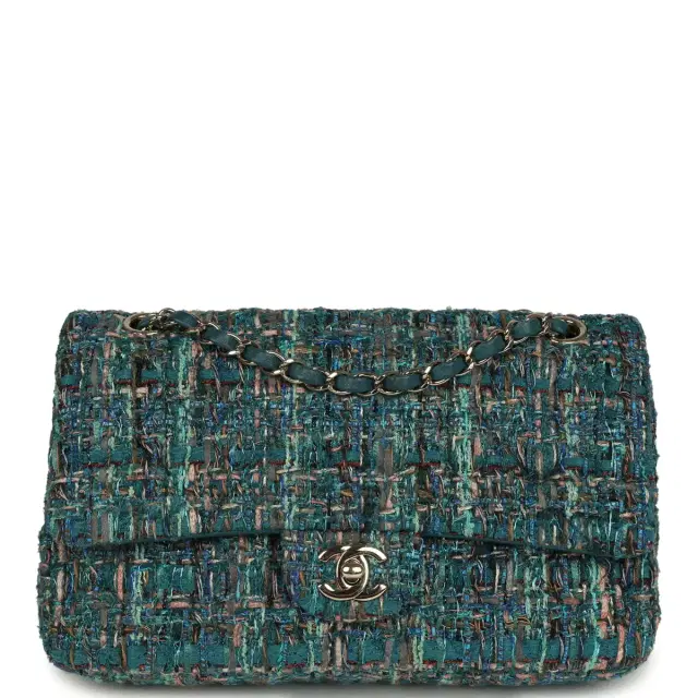 Chanel Pre-owned Chanel Medium "Egypt" Classic Double Flap Bag Blue Tweed Light Gold Hardware