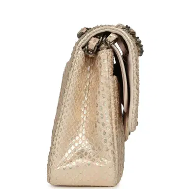 Chanel Pre-owned Chanel Medium Classic Double Flap Bag Light Pink, Silver Python Aged Bronze Hardware | Thumbnail 3 Chanel Pre-owned Chanel Medium Classic Double Flap Bag Light Pink, Silver Python Aged Bronze Hardware | Thumbnail 3