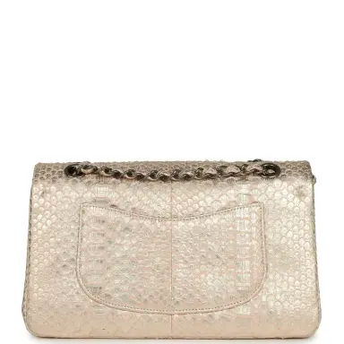 Chanel Pre-owned Chanel Medium Classic Double Flap Bag Light Pink, Silver Python Aged Bronze Hardware | Thumbnail 4 Chanel Pre-owned Chanel Medium Classic Double Flap Bag Light Pink, Silver Python Aged Bronze Hardware | Thumbnail 4