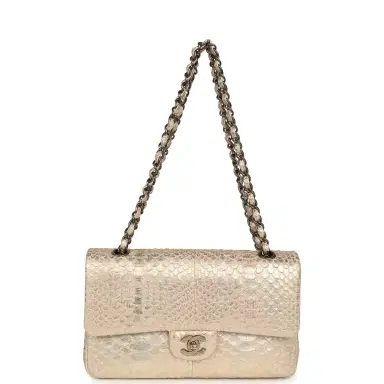 Chanel Pre-owned Chanel Medium Classic Double Flap Bag Light Pink, Silver Python Aged Bronze Hardware | Thumbnail 7 Chanel Pre-owned Chanel Medium Classic Double Flap Bag Light Pink, Silver Python Aged Bronze Hardware | Thumbnail 7