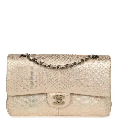 Chanel Pre-owned Chanel Medium Classic Double Flap Bag Light Pink, Silver Python Aged Bronze Hardware | Thumbnail 1 Chanel Pre-owned Chanel Medium Classic Double Flap Bag Light Pink, Silver Python Aged Bronze Hardware | Thumbnail 1
