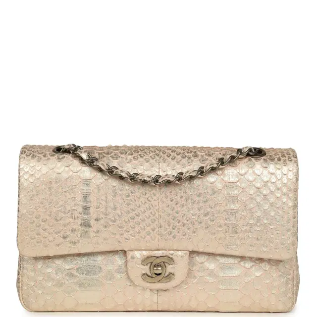 Chanel Pre-owned Chanel Medium Classic Double Flap Bag Light Pink, Silver Python Aged Bronze Hardware