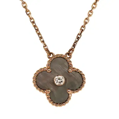 Van Cleef & Arpels Pre-owned Van Cleef & Arpels 2014 Holiday Vintage Alhambra Pendant Necklace Grey Mother of Pearl 18K Rose Gold and Diamond | Thumbnail 2 Van Cleef & Arpels Pre-owned Van Cleef & Arpels 2014 Holiday Vintage Alhambra Pendant Necklace Grey Mother of Pearl 18K Rose Gold and Diamond | Thumbnail 2
