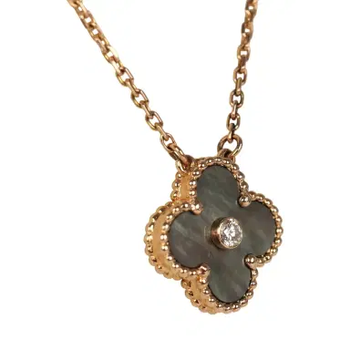 Van Cleef & Arpels Pre-owned Van Cleef & Arpels 2014 Holiday Vintage Alhambra Pendant Necklace Grey Mother of Pearl 18K Rose Gold and Diamond | Thumbnail 3 Van Cleef & Arpels Pre-owned Van Cleef & Arpels 2014 Holiday Vintage Alhambra Pendant Necklace Grey Mother of Pearl 18K Rose Gold and Diamond | Thumbnail 3