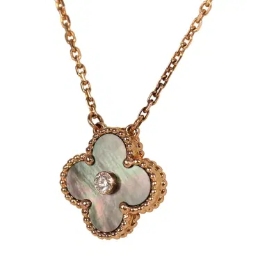 Van Cleef & Arpels Pre-owned Van Cleef & Arpels 2014 Holiday Vintage Alhambra Pendant Necklace Grey Mother of Pearl 18K Rose Gold and Diamond | Thumbnail 5 Van Cleef & Arpels Pre-owned Van Cleef & Arpels 2014 Holiday Vintage Alhambra Pendant Necklace Grey Mother of Pearl 18K Rose Gold and Diamond | Thumbnail 5