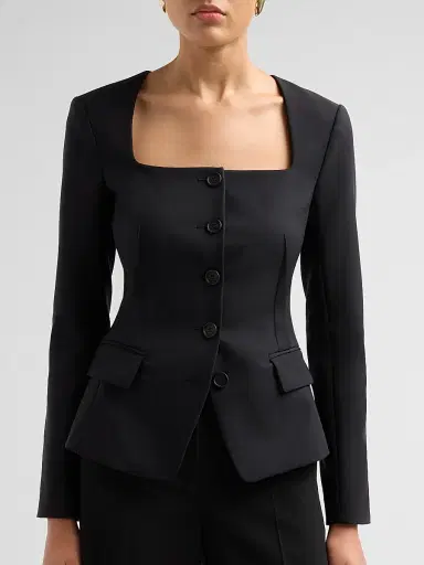 Simkhai Women's Marlowe Collarless Jacket - Black - Size 0 | Thumbnail 5