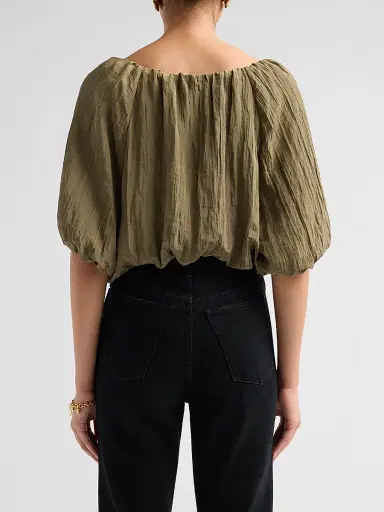 Simkhai Women's Anni Puff-Sleeve Crop Top - Sea Turtle - Size Small | Thumbnail 3 Simkhai Women's Anni Puff-Sleeve Crop Top - Sea Turtle - Size Small | Thumbnail 3