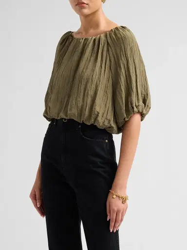 Simkhai Women's Anni Puff-Sleeve Crop Top - Sea Turtle - Size Small | Thumbnail 4 Simkhai Women's Anni Puff-Sleeve Crop Top - Sea Turtle - Size Small | Thumbnail 4