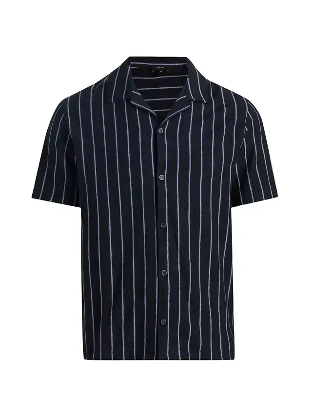 Men's Striped Terry Cotton Cabana Shirt - Coastal Combo