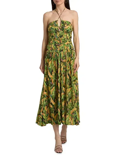 Farm Rio Women's Parrot-Print Ruched Midi Dress - Green - Size XL | Thumbnail 2