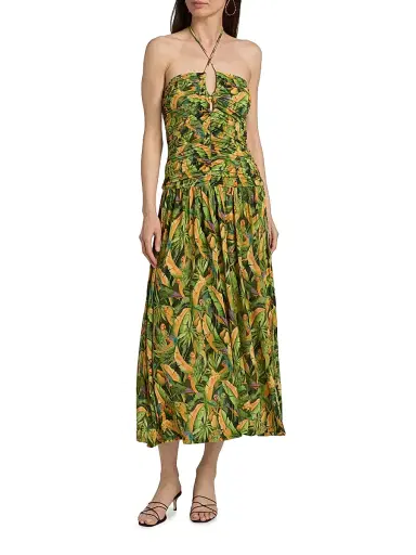 Farm Rio Women's Parrot-Print Ruched Midi Dress - Green - Size XL | Thumbnail 3