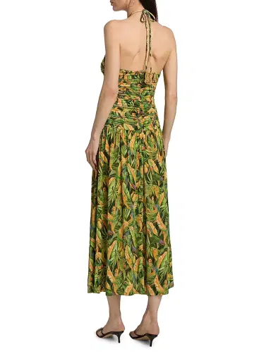 Farm Rio Women's Parrot-Print Ruched Midi Dress - Green - Size XL | Thumbnail 5