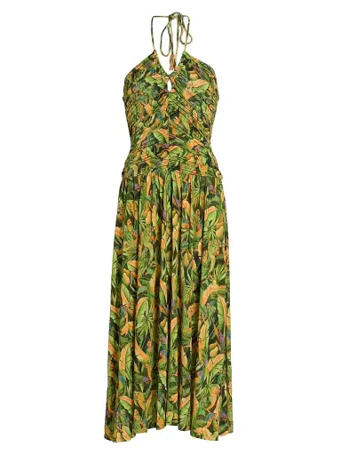 Farm Rio Women's Parrot-Print Ruched Midi Dress - Green - Size XL | Thumbnail 1
