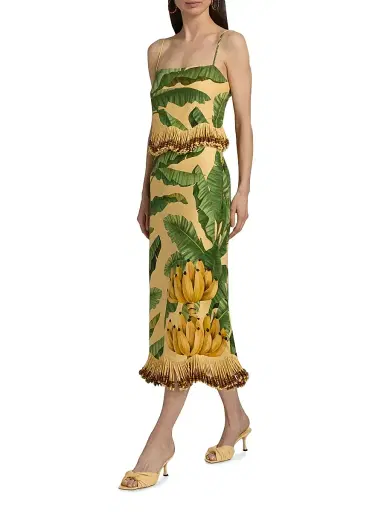 Farm Rio Women's Beaded Fringed Printed Linen-Blend Midi-Skirt - Yellow - Size XL | Thumbnail 2 Farm Rio Women's Beaded Fringed Printed Linen-Blend Midi-Skirt - Yellow - Size XL | Thumbnail 2