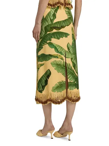 Farm Rio Women's Beaded Fringed Printed Linen-Blend Midi-Skirt - Yellow - Size XL | Thumbnail 5 Farm Rio Women's Beaded Fringed Printed Linen-Blend Midi-Skirt - Yellow - Size XL | Thumbnail 5