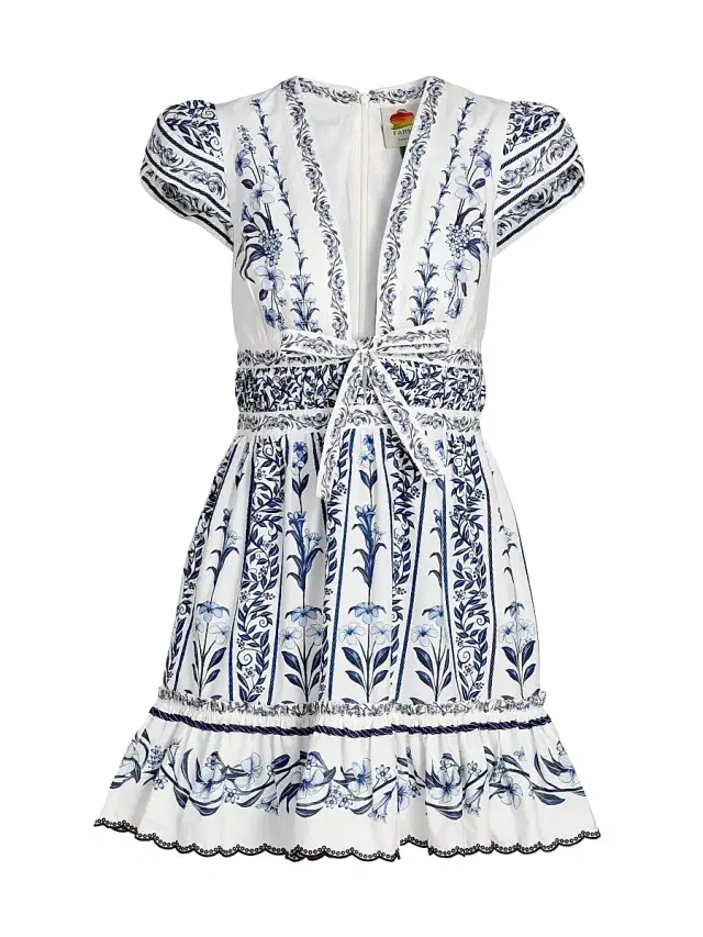 Farm Rio Women's Flowers Arch Ruffled A-Line Minidress - Off White