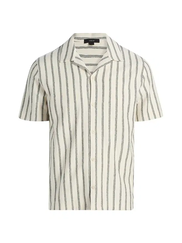 Men's Striped Terry Cotton Cabana Shirt - Smock White