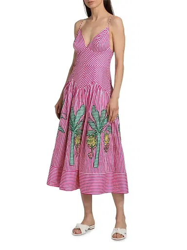 Farm Rio Women's Palm Tree Cutwork Striped Midi-Dress - Pink - Size XL | Thumbnail 2 Farm Rio Women's Palm Tree Cutwork Striped Midi-Dress - Pink - Size XL | Thumbnail 2