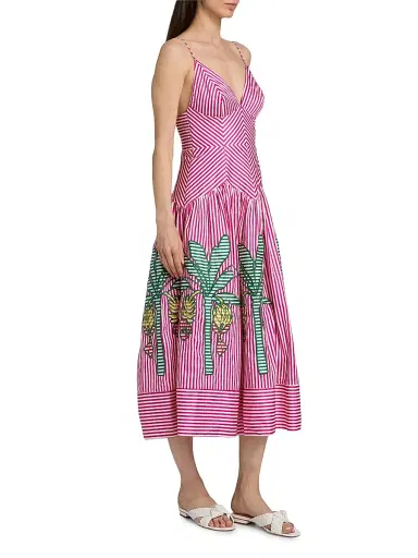 Farm Rio Women's Palm Tree Cutwork Striped Midi-Dress - Pink - Size XL | Thumbnail 4 Farm Rio Women's Palm Tree Cutwork Striped Midi-Dress - Pink - Size XL | Thumbnail 4