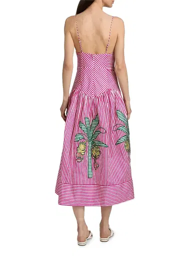 Farm Rio Women's Palm Tree Cutwork Striped Midi-Dress - Pink - Size XL | Thumbnail 5 Farm Rio Women's Palm Tree Cutwork Striped Midi-Dress - Pink - Size XL | Thumbnail 5