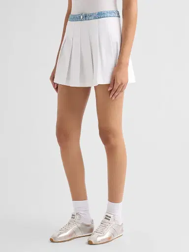 SEROYA Women's Kelsie Pleated Mini Skirt - White Coastline | Thumbnail 4
