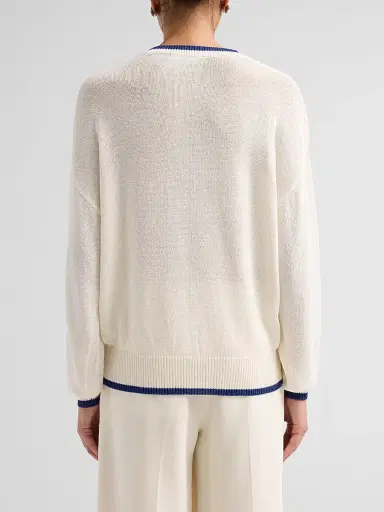 SEROYA Women's Kris Knit Crewneck Sweater - White Mariner Blue - Size XL | Thumbnail 3