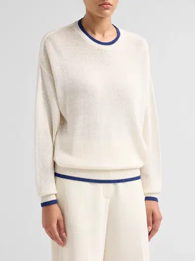 SEROYA Women's Kris Knit Crewneck Sweater - White Mariner Blue - Size XL | Thumbnail 4