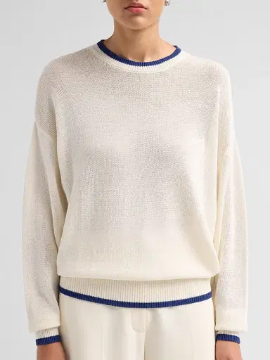 SEROYA Women's Kris Knit Crewneck Sweater - White Mariner Blue - Size XL | Thumbnail 5