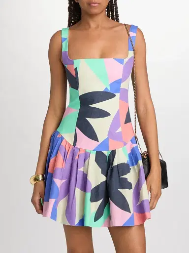 Ramy Brook Women's Everleigh Kaleidoscope Linen-Cotton Mini Dress - Palm Linen - Size 12 | Thumbnail 3 Ramy Brook Women's Everleigh Kaleidoscope Linen-Cotton Mini Dress - Palm Linen - Size 12 | Thumbnail 3
