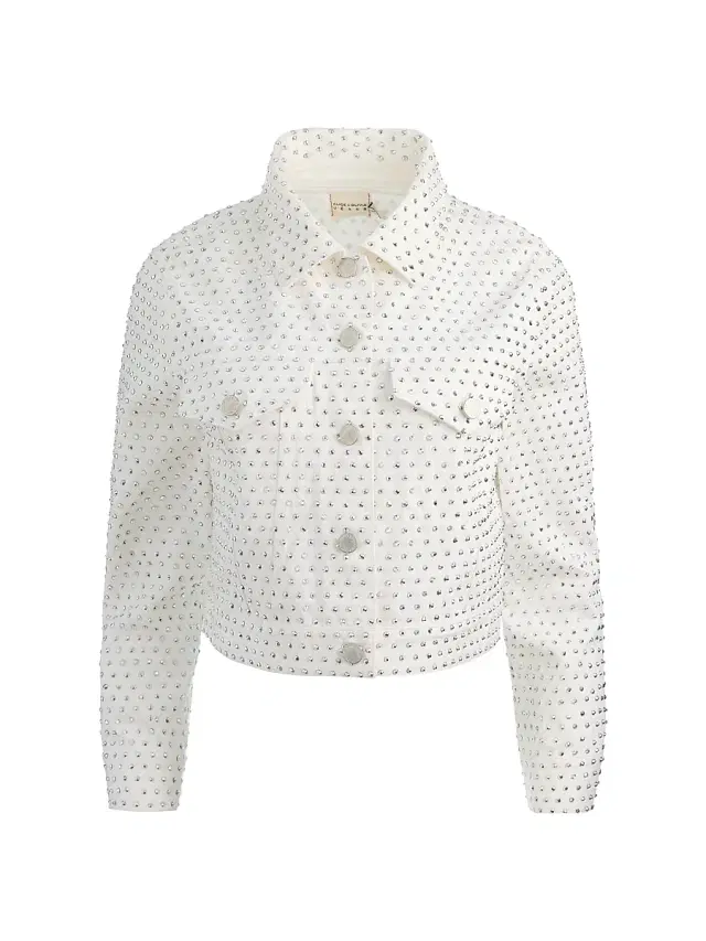 ALICE + OLIVIA Women's Chloe Embellished Denim Crop Jacket - Off White Silver
