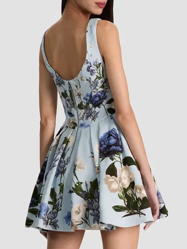 Alice + Olivia Women's Estrella Floral Flare Mini Dress | Thumbnail 3 Alice + Olivia Women's Estrella Floral Flare Mini Dress | Thumbnail 3