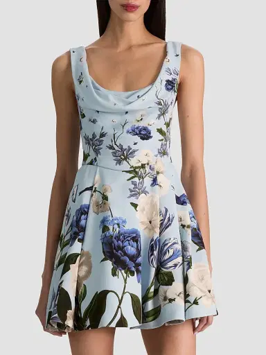 Alice + Olivia Women's Estrella Floral Flare Mini Dress | Thumbnail 4 Alice + Olivia Women's Estrella Floral Flare Mini Dress | Thumbnail 4