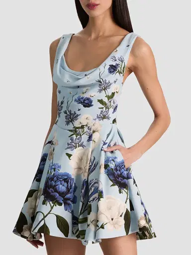 Alice + Olivia Women's Estrella Floral Flare Mini Dress | Thumbnail 6 Alice + Olivia Women's Estrella Floral Flare Mini Dress | Thumbnail 6