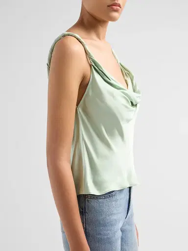 Alice + Olivia Women's Monique Cowlneck Satin Tank - Dark Fern - Size XL | Thumbnail 5