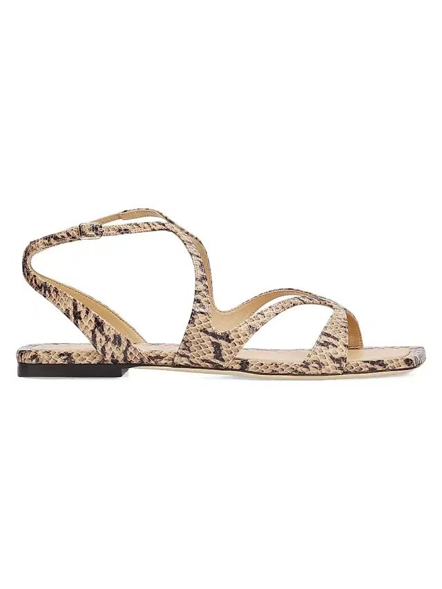 Jimmy Choo Women's Ayla Snake-Printed Leather Strappy Flat Sandals - Chai