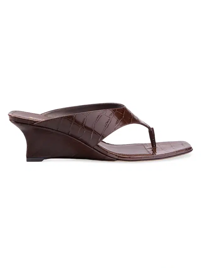 Stuart Weitzman Women's Vinnie 50MM Croc-Embossed Leather Wedge Sandals