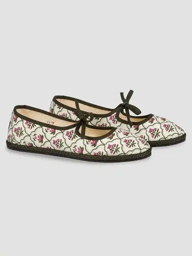 Vibi Venezia Women's Brigitte Lotus Embroidered-Cotton Mary Janes - Lotus - Size 12 | Thumbnail 2