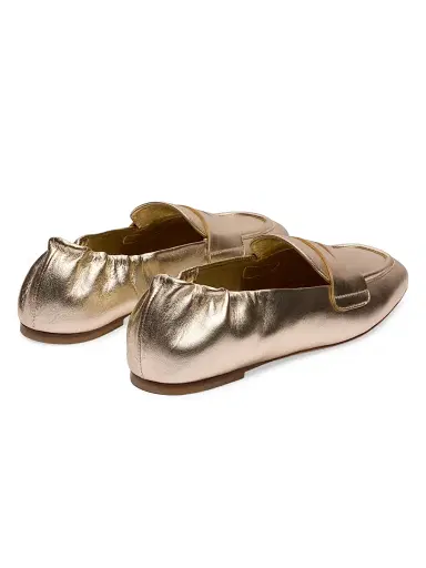 Stuart Weitzman Women's Bryant Elasticized-Back Leather Penny Loafers - Light Gold | Thumbnail 3 Stuart Weitzman Women's Bryant Elasticized-Back Leather Penny Loafers - Light Gold | Thumbnail 3