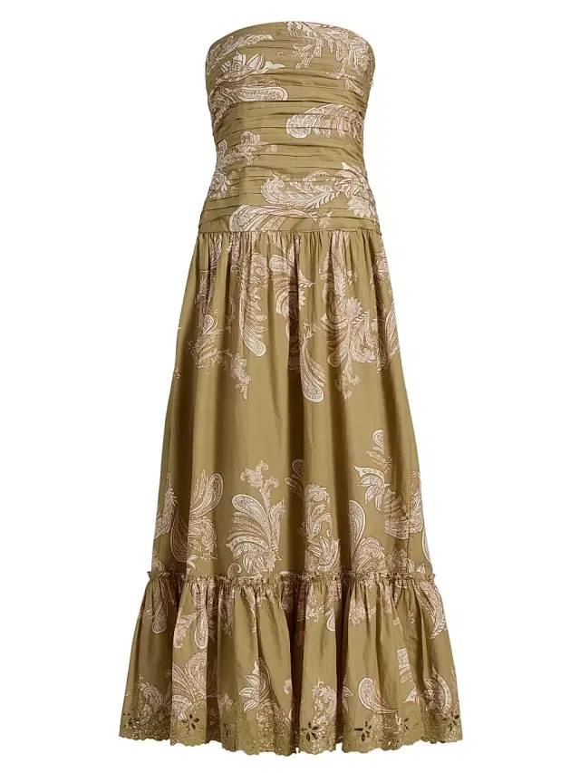 Hemant & Nandita Women's Sakhi Paisley Bandeau A-Line Maxi Dress - Green