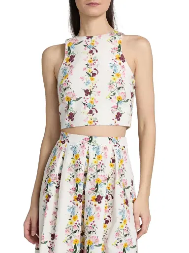 AZEEZA Women's Lina Satin Crop Top - Garden - Size Large | Thumbnail 3
