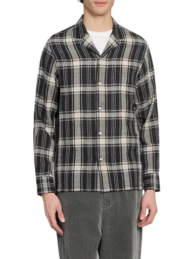 OFFICINE GÉNÉRALE Men's Eren Checked Cotton-Blend Button-Front Shirt - Black Blue Ecru - Size XXL | Thumbnail 3