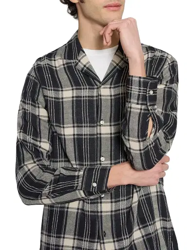 OFFICINE GÉNÉRALE Men's Eren Checked Cotton-Blend Button-Front Shirt - Black Blue Ecru - Size XXL | Thumbnail 6