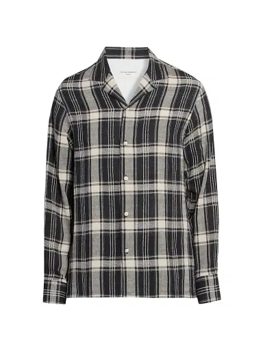 OFFICINE GÉNÉRALE Men's Eren Checked Cotton-Blend Button-Front Shirt - Black Blue Ecru - Size XXL | Thumbnail 1